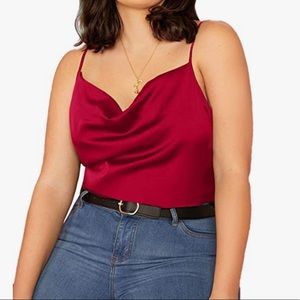 EUC Draped Neck Red Satin Tank Top
